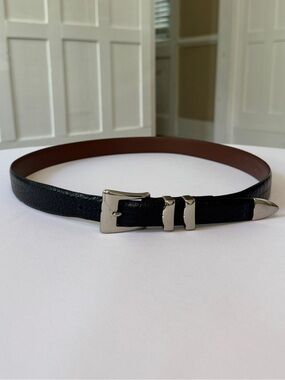 Torino Italian Embossed Black Calf Leather Dress Belt Silver Buckle USA Men’s 42
